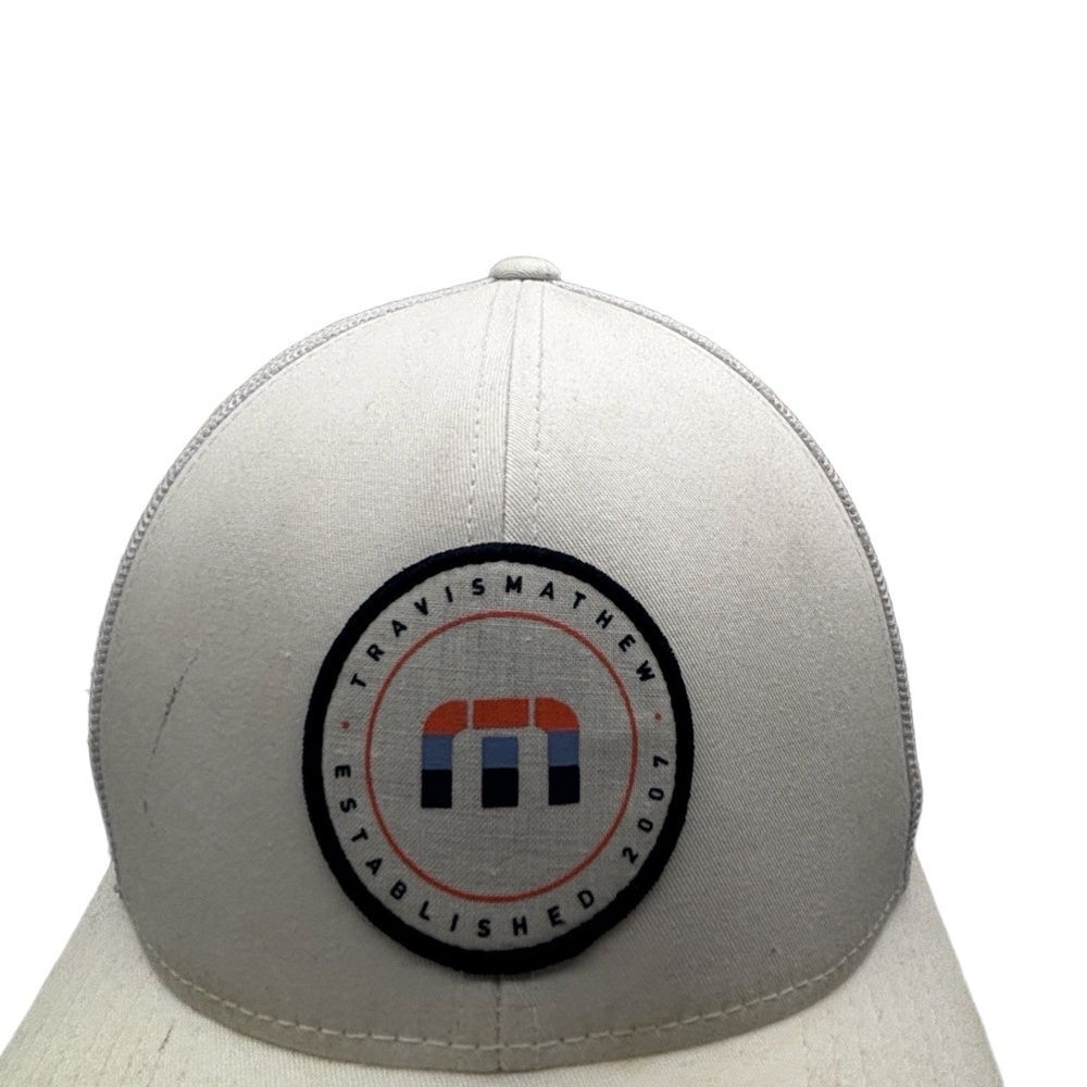 TravisMathew Trucker Hat White Mesh Snapback Golf Cap Established 2007 Logo - Picture 3 of 8
